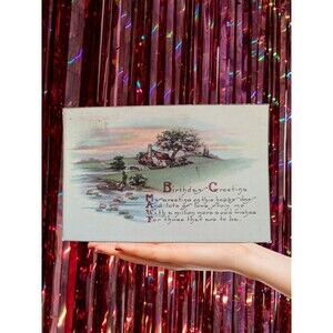 Postcard Birthday Greeting House Creek Boat Tree Postmarked 1920's? Halstead KS